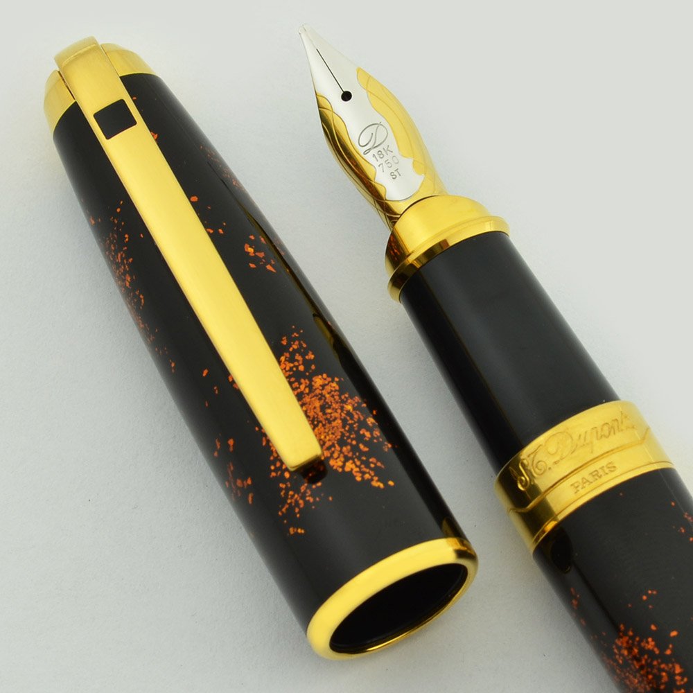 ST Dupont Olympio Oversize Fountain Pen - Black Lacquer Gold Dust